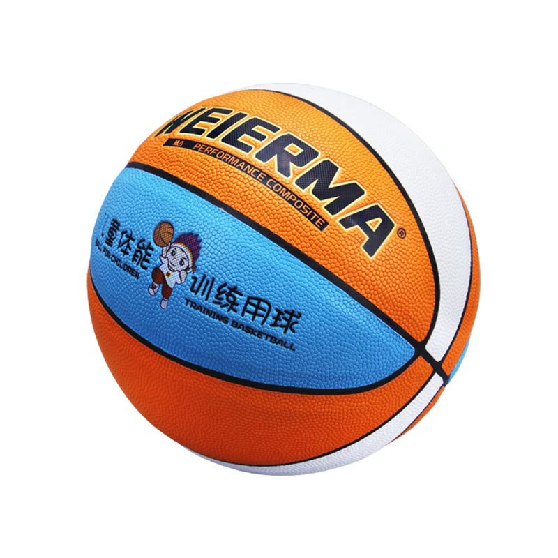 White, orange and blue patchwork basketball