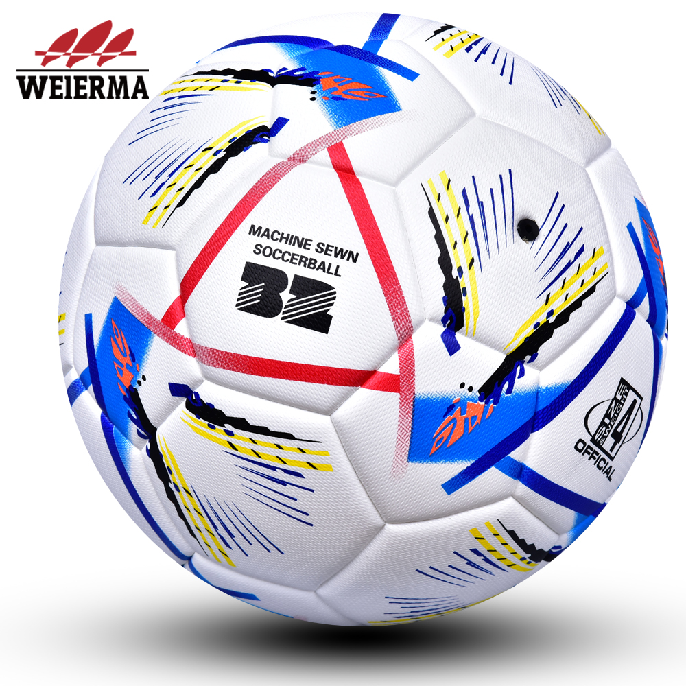 Black, red, white, blue and yellow colored football