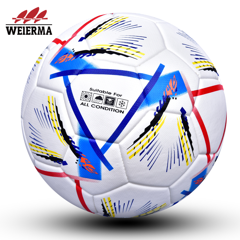 Yellow, red, blue and black coloured football