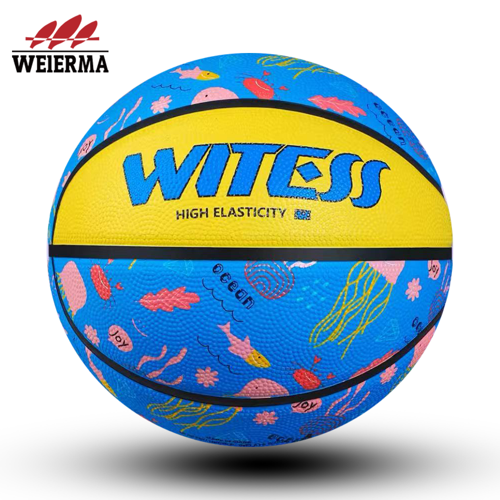 Yellow and blue cartoon basketball