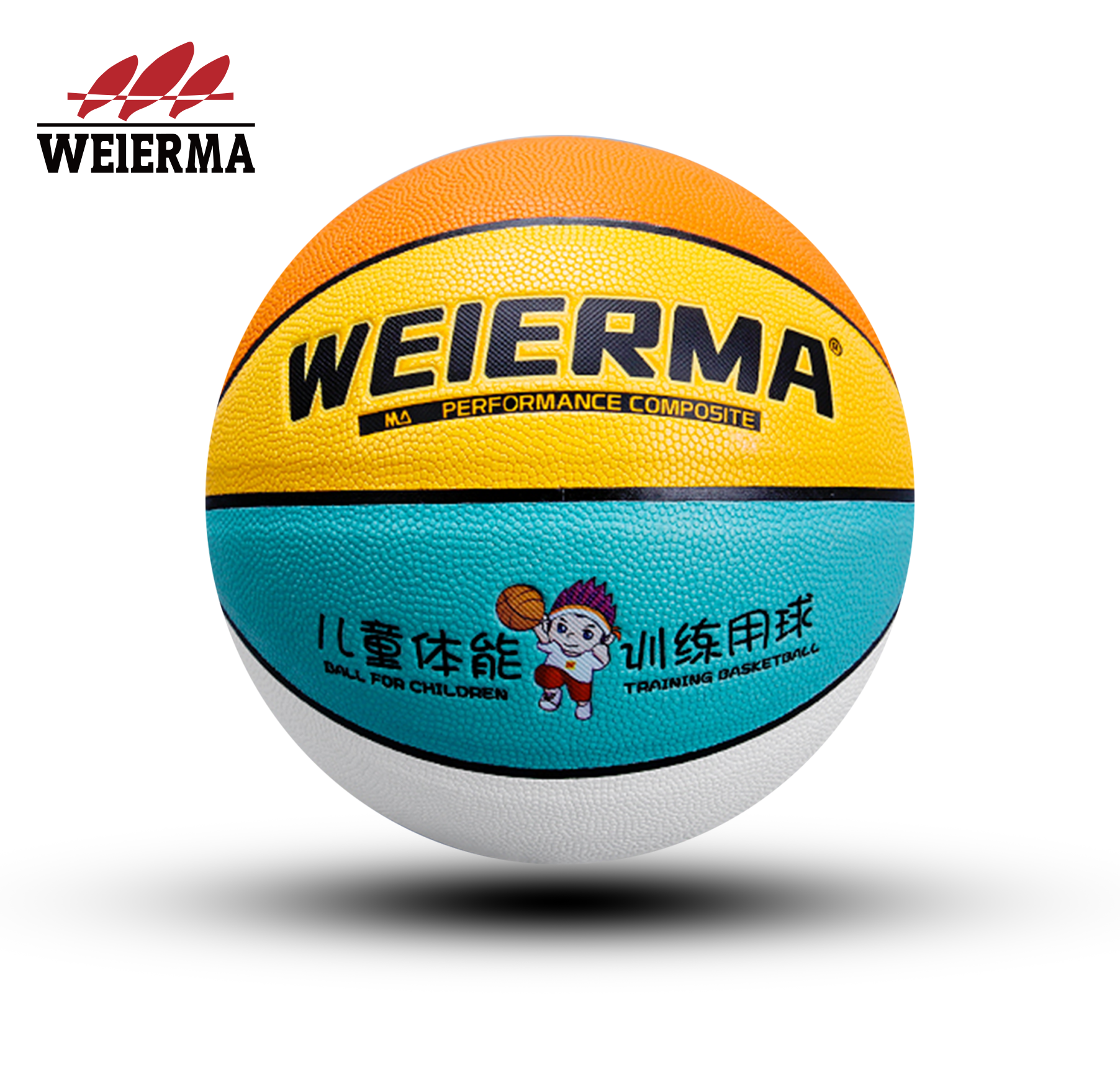 Orange, white, yellow, blue, basketball